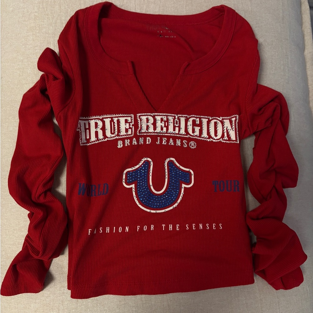 True Religion Red Graphic Long Sleeve Shirt